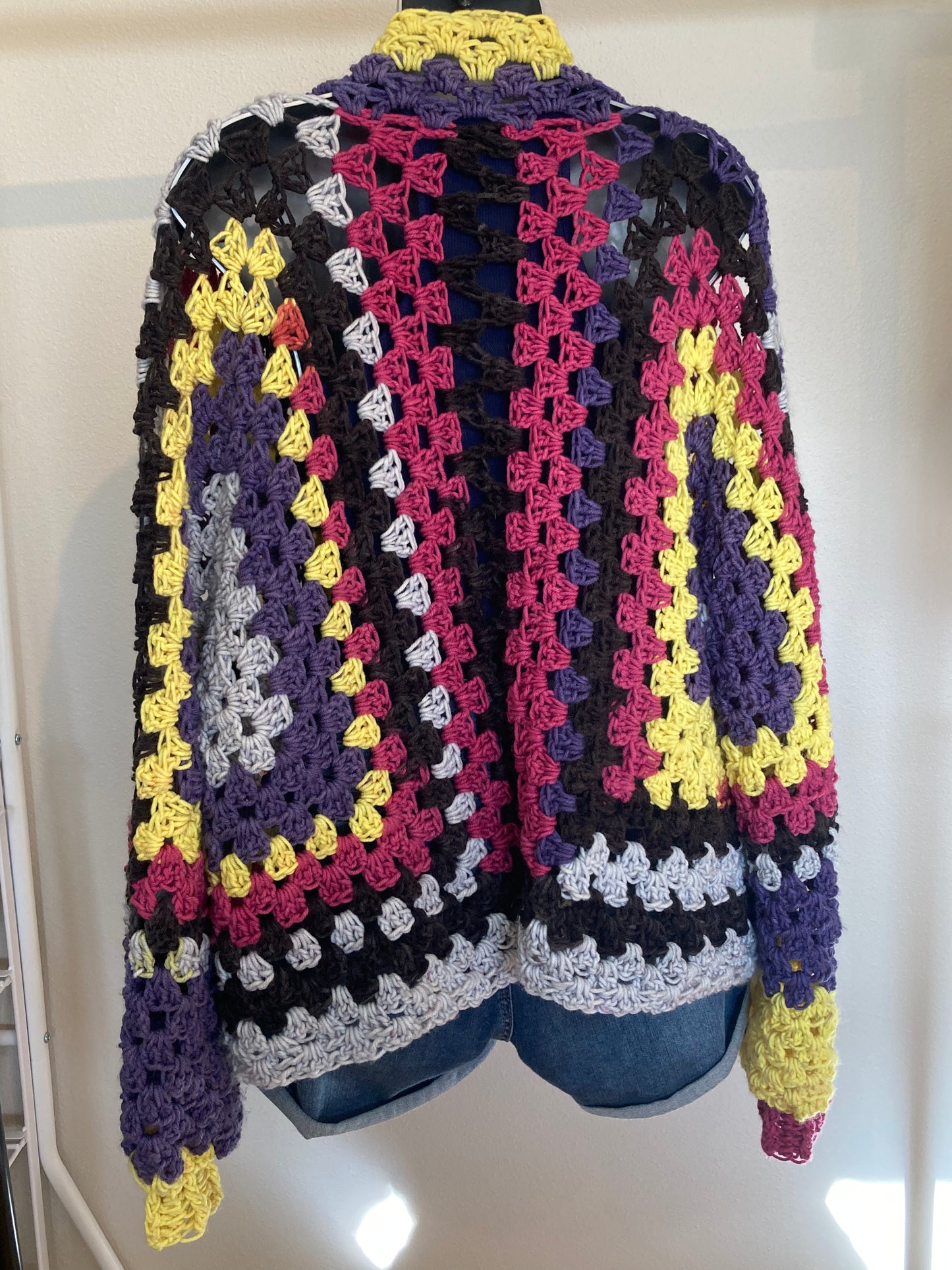 Hand Crocheted Bright 90's Funky Hexagon Cardigan Neon Tones