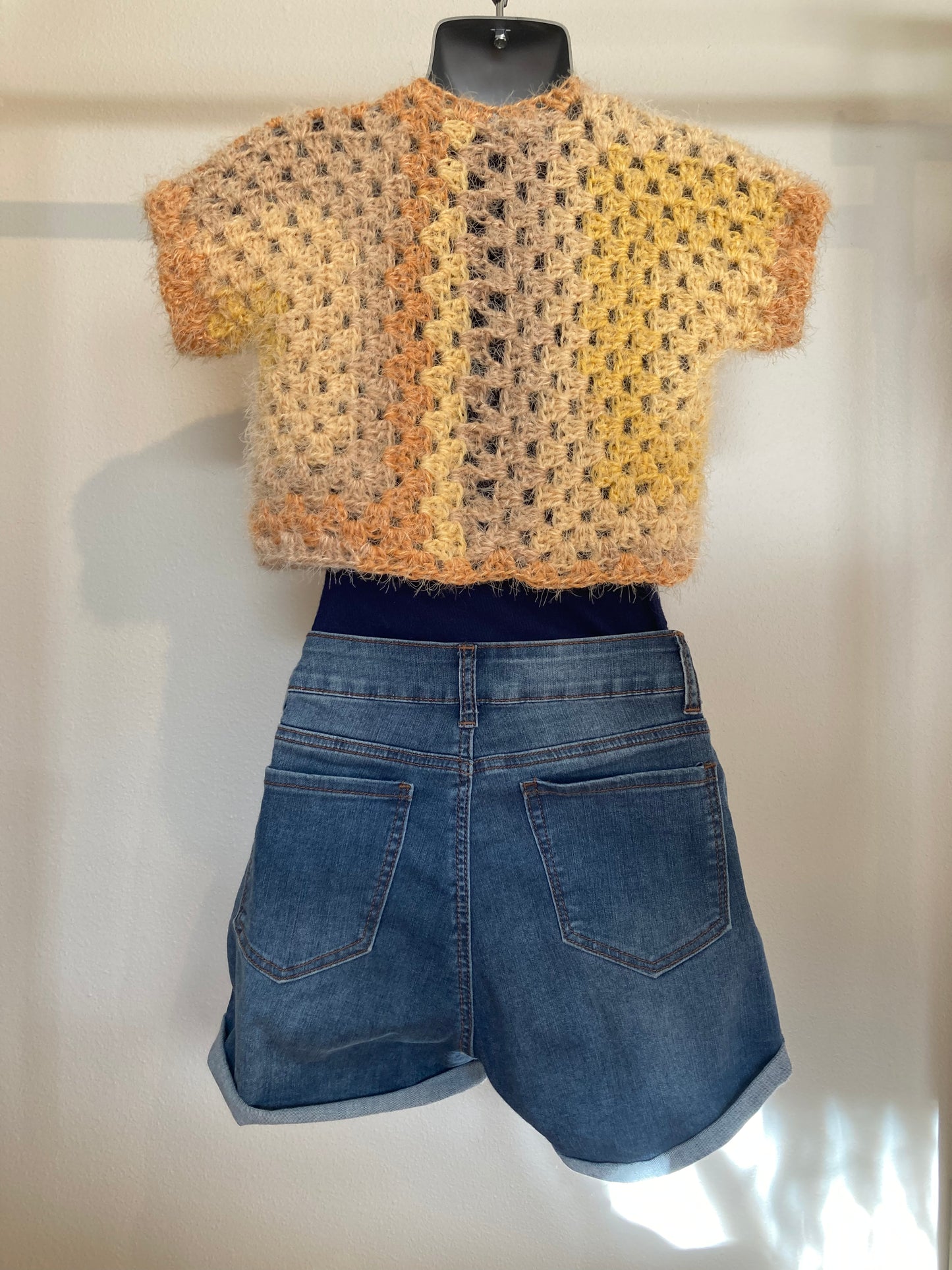 Hand Crocheted Super Soft Vintage Look Yellow Tones Cropped Vest