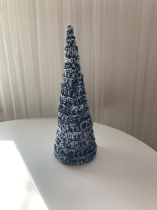 Handknitted Tabletop Tree - Black and Grays - Moonlit Monochrome