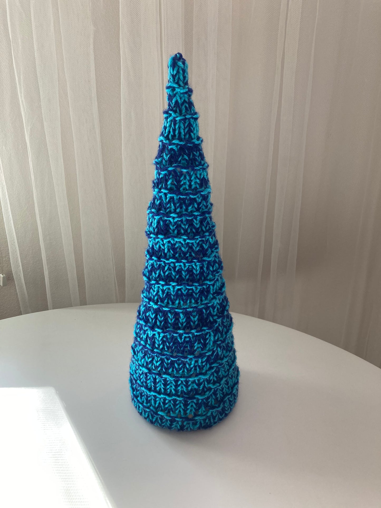 Handknitted Tabletop Tree - Turquoise and Indigo - Trippy Turquoise