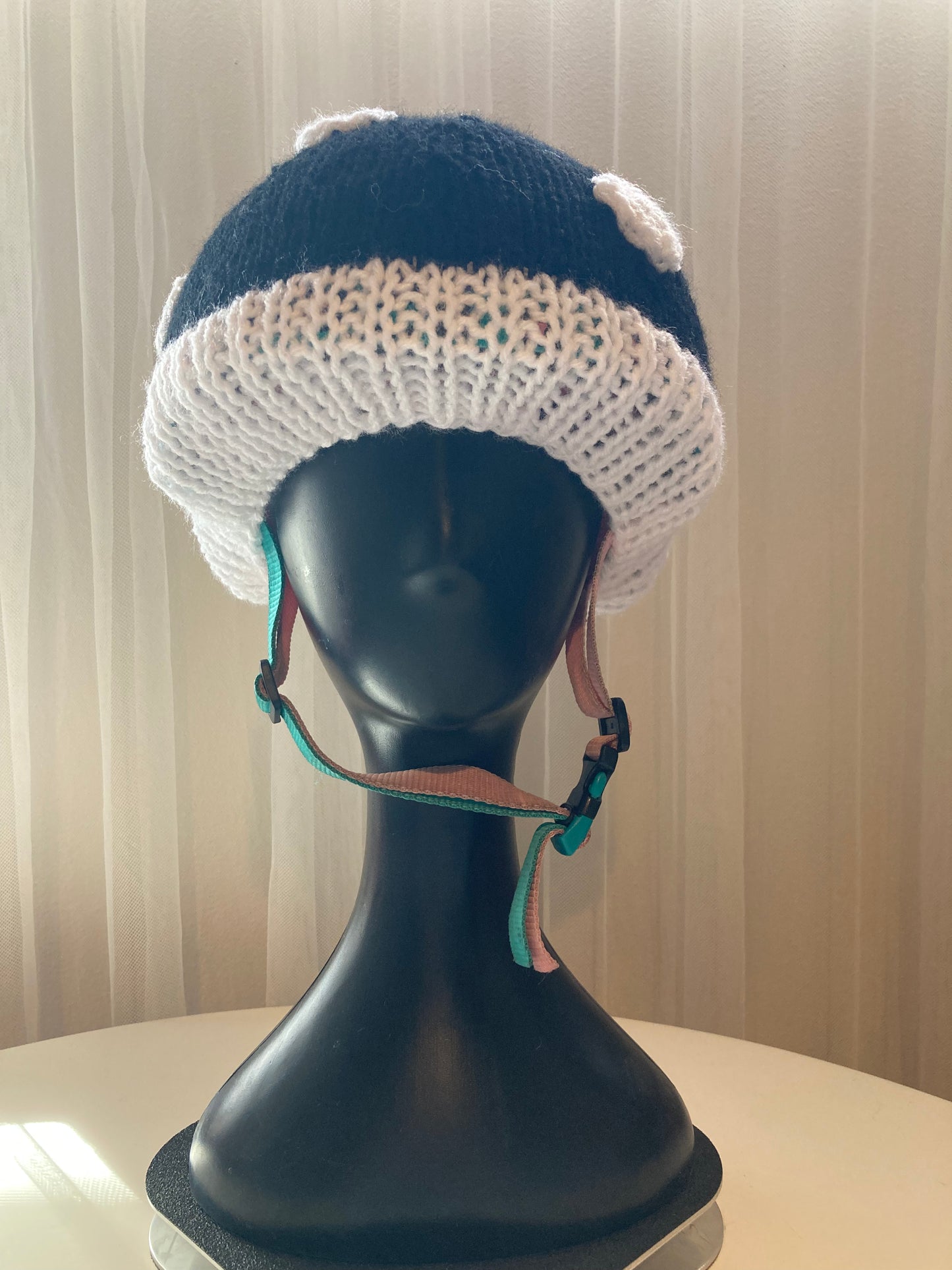 Handknitted and Crocheted Mushroom Helmet Beanie in Black