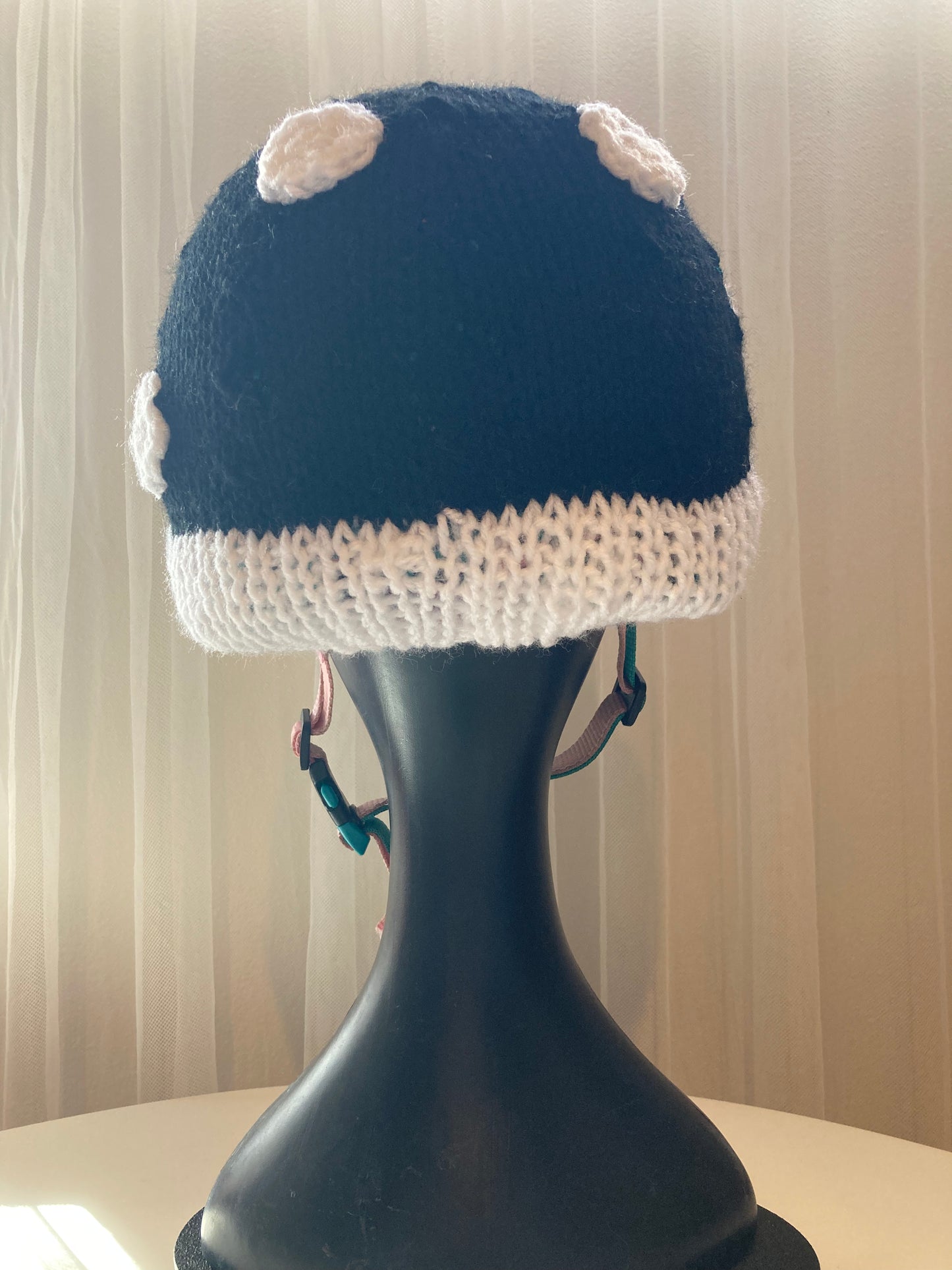 Handknitted and Crocheted Mushroom Helmet Beanie in Black