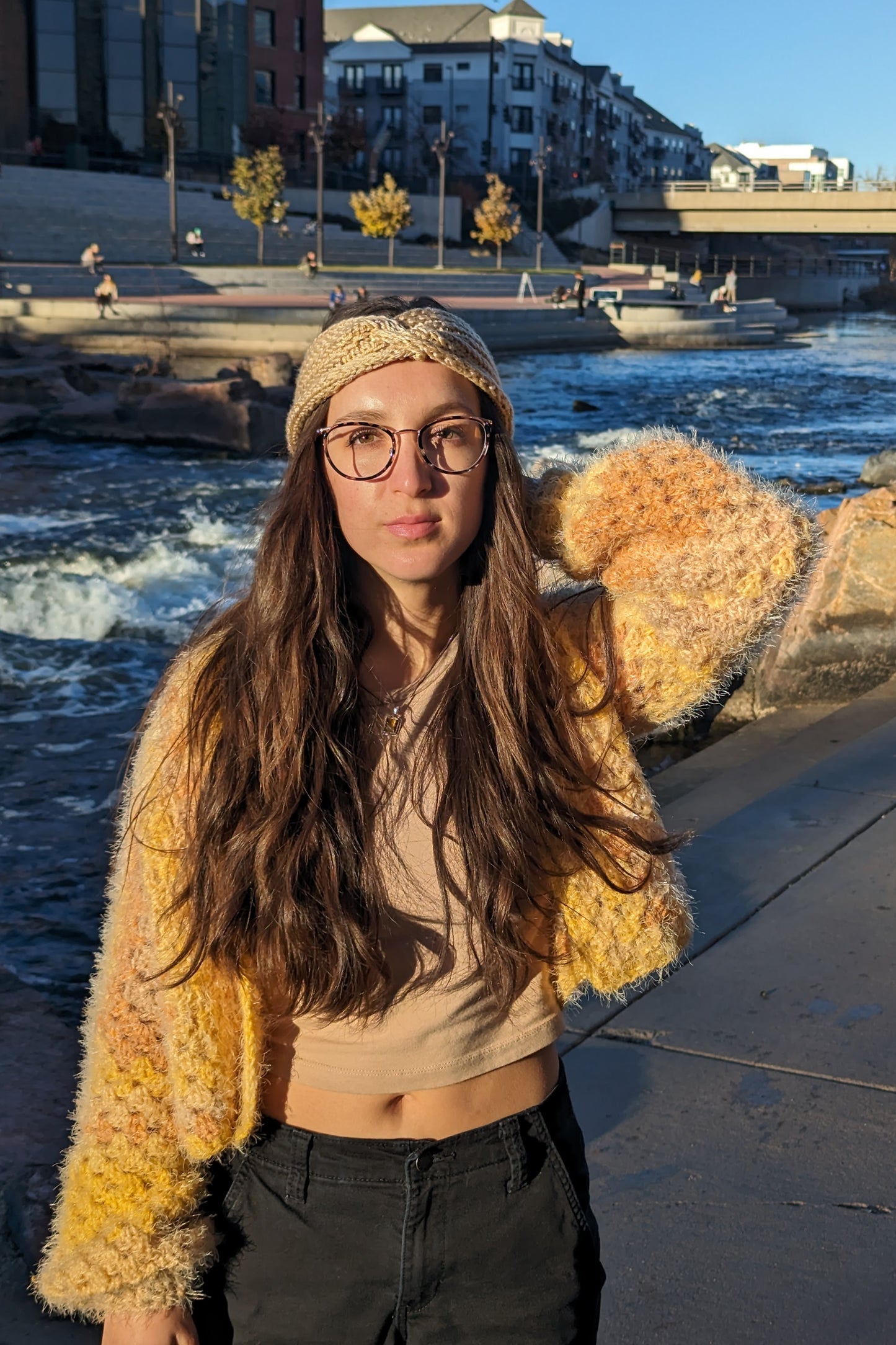 Handknitted Elegant Neutral Warm Tan Twist Front Headband